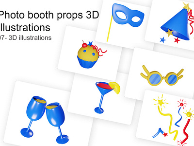 Photo booth props 3d illustrations 3d 3d designs 3d illustration 3d model 3d modeling blender design high quality lowpoly party 3d icon party 3d illustration party icons photo booth ui