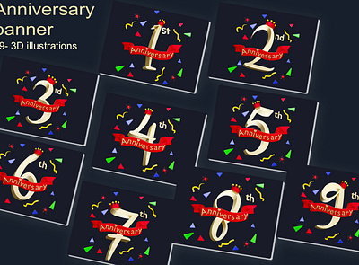 Anniversary banners 3d 3d illustration anniversary celebration festival