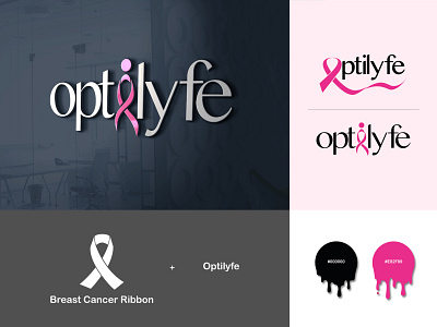 Optilyfe logo with breast cancer international sign branding branding design breastcancerlogo breastcancerribbon design logo logo design logodesign logodesigner logodesignersclub logotype mockup