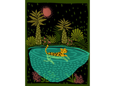Swimmer cheeatah cheetah children illustration design fineart forest illustration illustration art jungle print swim tropical