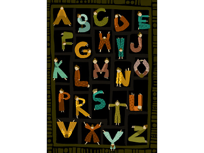 Acro alphabet acrobat alphabet alphabet design art character design children book illustration children illustration fineart illustraion illustration art print