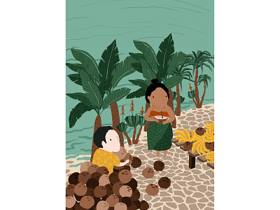 'Collect some coconut for you' art character design children book illustration children illustration coconut fineart illustration illustration art love poster print summer