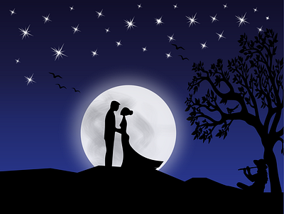 Couple Night adobe illustrator couple illustration moon night silhouette