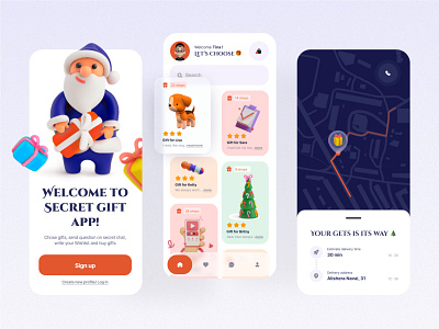 Secret gift app 2023 3d app christmas design gifts mobile new year secret santa ui uiux design ux vector web design