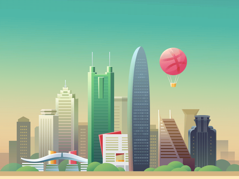 Hi there, Dribbble! Merci Antoine Duchamp animation architecture balloon building china city construction gif illustration led shenzhen window