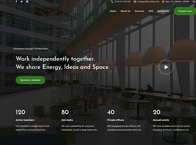 Desktop web design for co-working space branding design desktop design ui ux webdesign