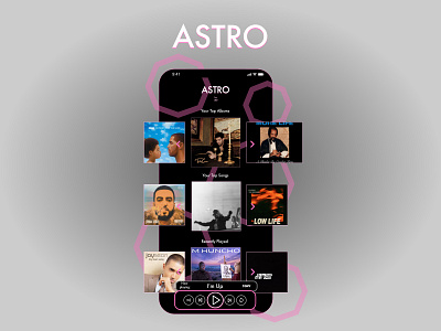 ASTRO adobe xd black dailyui dailyuichallenge drake futurewave music music app music player ui pink ui ux