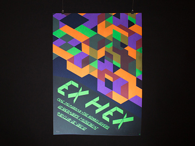 Ex Hex custom type french paper gig poster isometric merge records multiply overlay pop punk saturated silkscreen