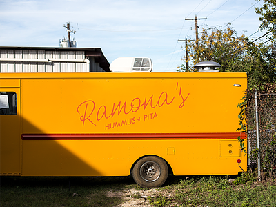 Ramona's Truck austin food truck handpainted hummus pita sign painting texas