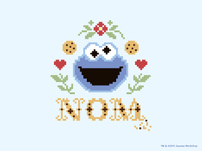 Nom blue cookie cookie monster cross stitch flower heart sesame street