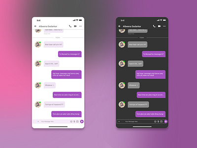 Messaging app UI design - light and dark mode