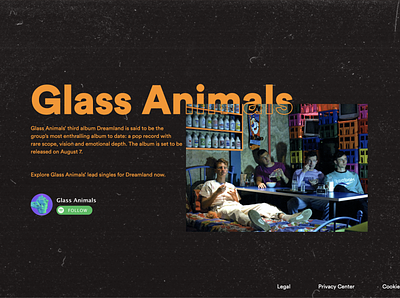 Interactive Spotify Release Showcase: Glass Animals artist design glass animals interaction design interface design music spotify spotify wrapped textures ui ux web