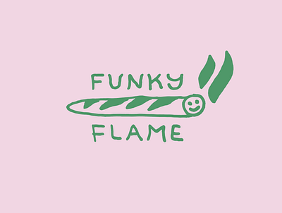 Funky Flame baguette bakery branding bread cigarette eat fire flame food funky grocery illustration lettering logotype smoke typography weed weed logo