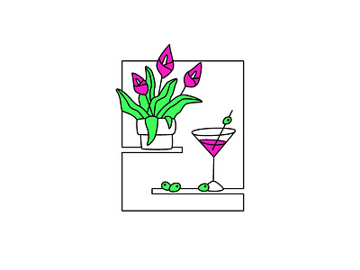 Untitled #1 flowers illustration linework martini olives plant stilllife vodka
