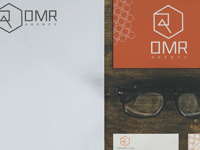 Dmr Logo stationary glasses orange logo identity hipster rustic wood business cards branding