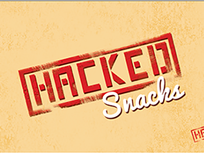 Hacked Snacks (Vintage Concept) design custom logo design red stamp snacks hacked stamped logo food logo vintage