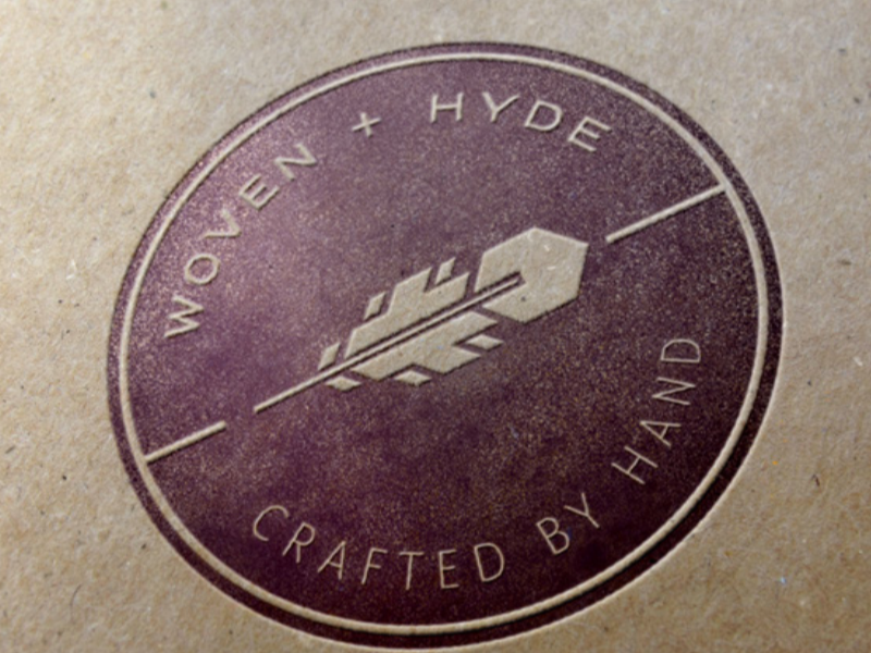 Woven + Hyde Logo bohemian emblem geometric leather mark feather logo letter press