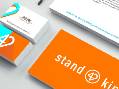 Stand 4 Kind Collateral 4 logo anti bullying blue business cards envelope graphic design heart logo logo design orange