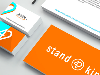Stand 4 Kind Collateral anti-bullying envelope heart logo 4 logo blue orange graphic design logo design business cards