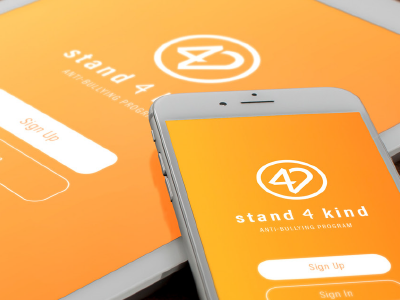 Stand 4 Kind App Concept 4 logo anti bullying branding heart logo helping kindness logo logo design love orange stand standing