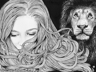 Inktober #2 animals art brandnew cat drawing girl hair illustration ink inkpens inktober inktober2020 lion portrait