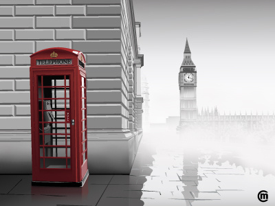 London big ben fog illustration london phone booth rain urban