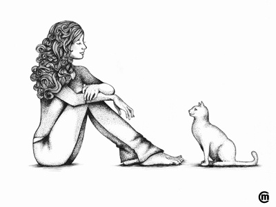 Nonverbal Communication art brandnew cat cute drawing girl graphite illustration ink painting