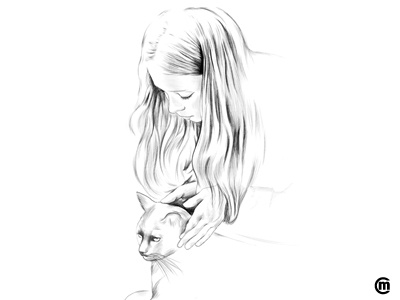 Girl with Cat animals cat drawing girl graphite illustration