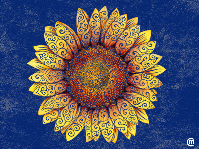 Swirly Sunflower abstract art brandnew design flower illustration mixed media swirly