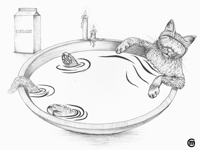 Inktober Day2 Tranquil animals cat dailydrawing funny illustration ink inkpen inktober inktober2018 jacuzzi milk