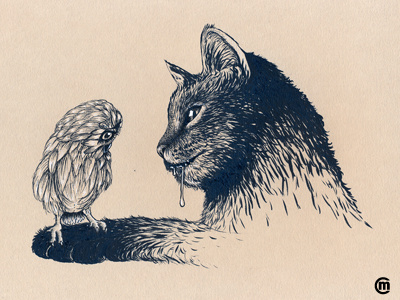 Inktober Day 6 Drooling animals babybird cat dailydrawing drawing drooling illustration ink inkpen inktober inktober2018 moggie owl