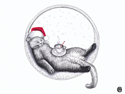 Inktober Day 15 Christmas Cat animals art brandnew cat christmas cozy cute drawing illustration ink inkpens inktober inktober2018 lazy moggy portrait sleepy