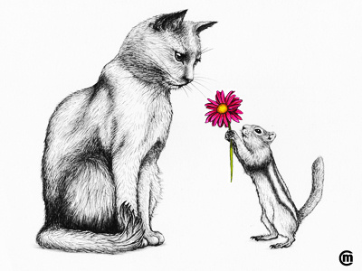 Be my Valentine animals art brandnew cat chipmunk cute dotingchipmunk flower illustration ink inkpens kawaii love moggy nature oddcouple romantic smittenchipmunk valentine