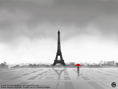 Paris (illustration) art digitalart eiffeltower europe illustration little girl paris rain red umbrella urban urbanillustration vector vectorart vectorartist vectorillustration
