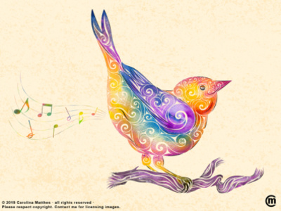 Swirly Bird abstract abstract art abstract design animals aquarelle bird colorful farting music funny mixed media music music notes spring summer vibrant colors watercolor