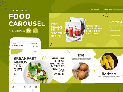 Healthy Food Instagram Carousel canva carousel design feed graphic design healthyfood instagram instagramfeed photoshop template
