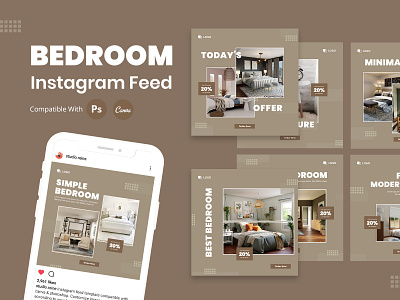 Bedroom Instagram Feed canva design feed graphic design instagram instagramfeed interior photoshop template