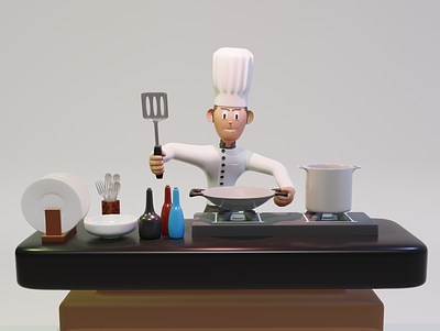 3d illustration - Chef 3d 3d art 3dmodel 3dsmax app app ui blender chef cook cooking design graphic graphic design illustration octane render ui uiux ux web