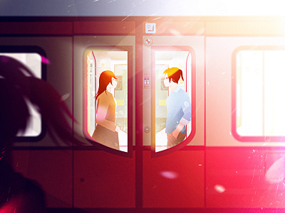 Train abstract boy character character illustration city colorful colorfull conceptual art couple digital art digital illustration environment girl illustration light people train underground warm window