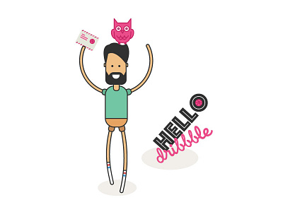 Hello dribbble... design first shot flat graphic hello dribbble illustration letter man owl ui ux