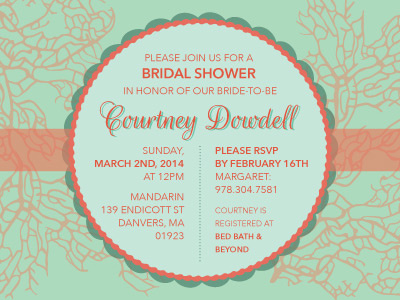 Bridal Shower Invite beach bridal shower coral graphic design mint ocean print design seaweed wedding