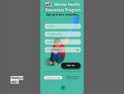 Mobile Sign Up page for a volunteer program dailyuichallenge firstshot mobile ui signup