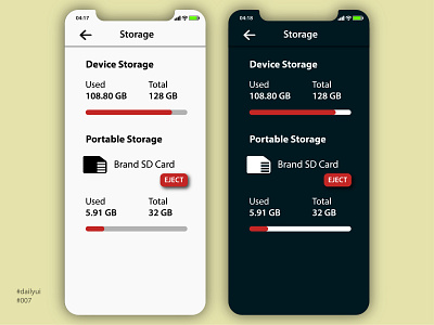 Storage under settings 007 100daychallenge dailyui dark mode illustrator light mode mobile ui settings simple storage