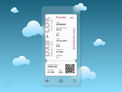 Boarding Pass 024 100daychallenge adobexd boarding pass dailyui dailyuichallenge glassmorphism mobile app mobile ui travel