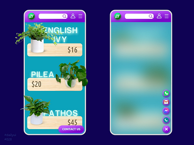 Contact us 028 100daychallenge adobexd button contact us dailyui dailyuichallenge glassmorphism indoor plants mobile ui online shopping price tag simple