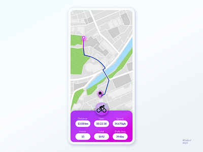 Map for Cycle riding app. 029 100daychallenge adobexd cycling dailyui dailyuichallenge map mobile app mobile ui ride simple status tracker