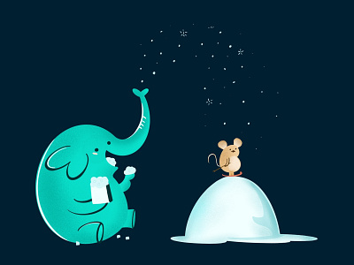 Elephant and mouse elephant graphic illustration procreate snow