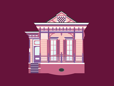 Painted Lady's Inn architecture building home house illustration new orleans nola pink purple shotgun vector