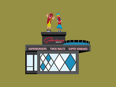 Superdawg architecture car hop chicago dog drive in hot dog illinois restaurant superdawg vector