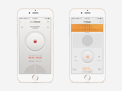 Native application design android app icon iphone player radio recoder skeuomorphism ui